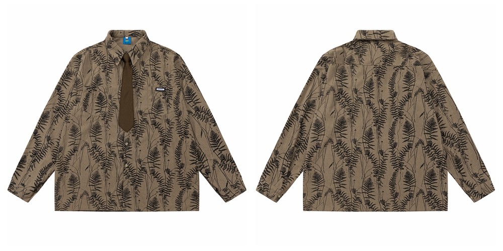 Vintage Floral Striped Cotton Blend Shirt with Tie