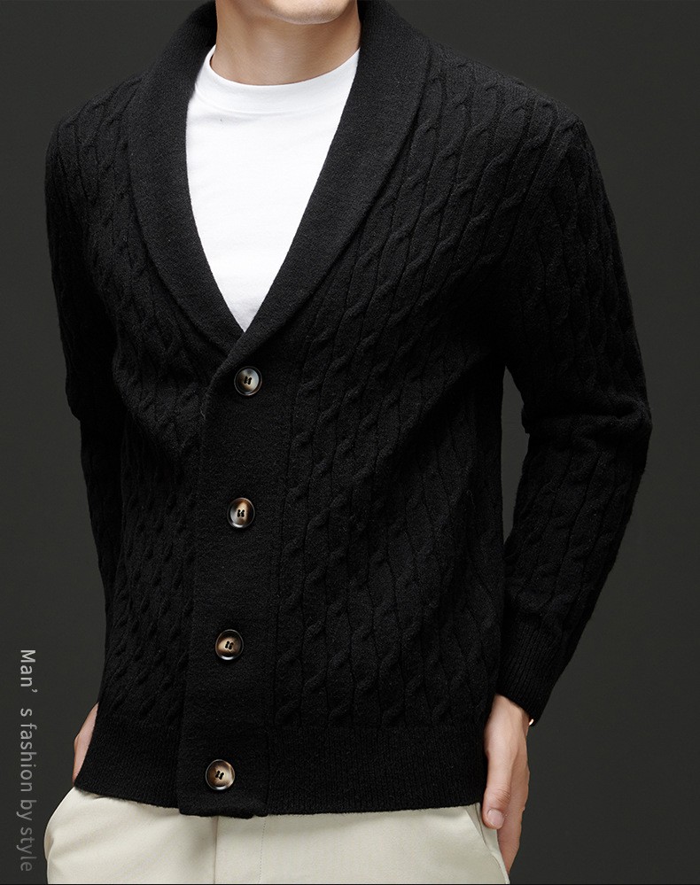2024 Men’s Thick Wool Knit Cardigan with Embroidery