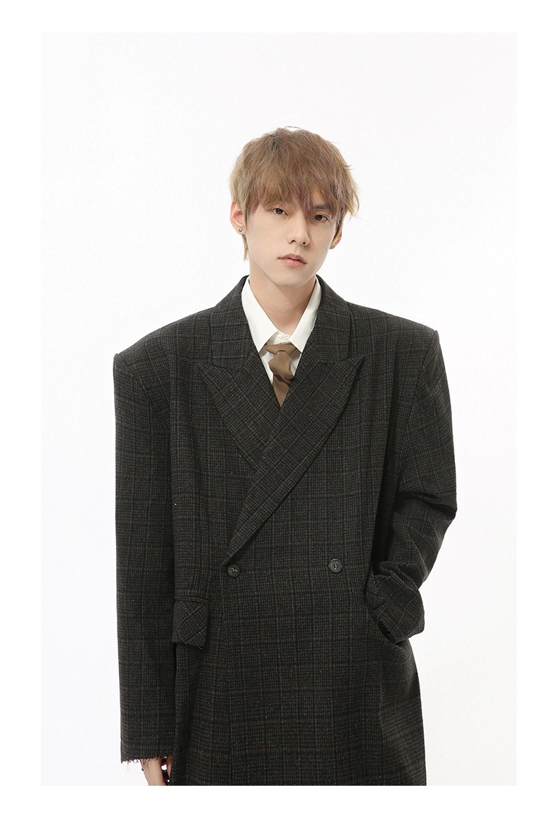 MTLCLOTHES Plaid Loose Wool Blend Long Coat