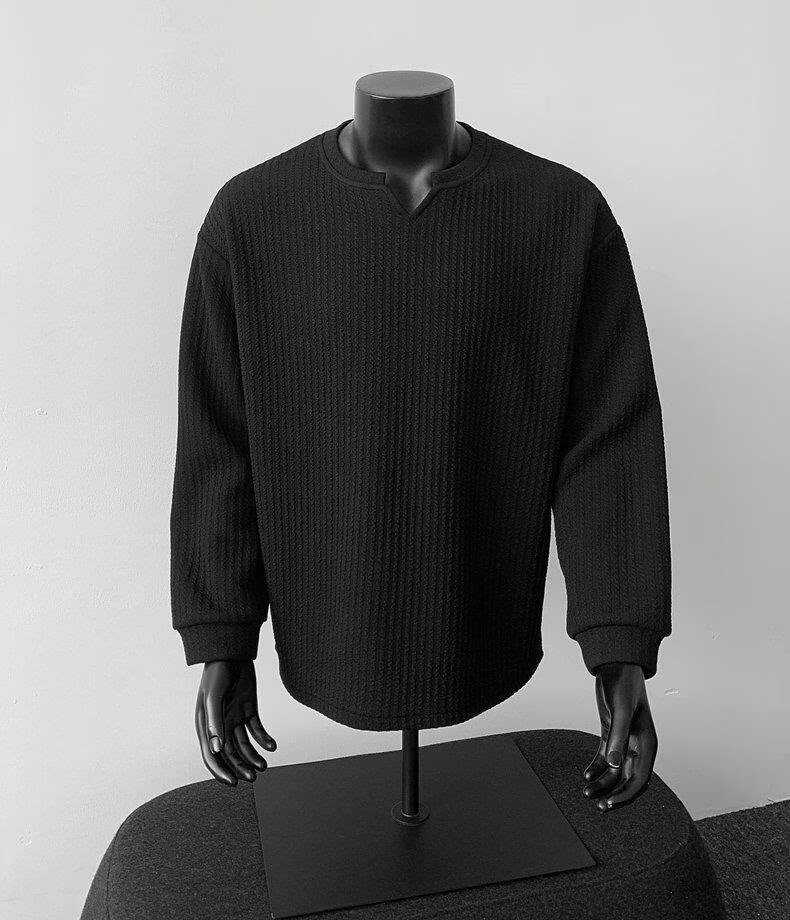Men's V-Neck Lightweight Knit Long Sleeve T-Shirt Men