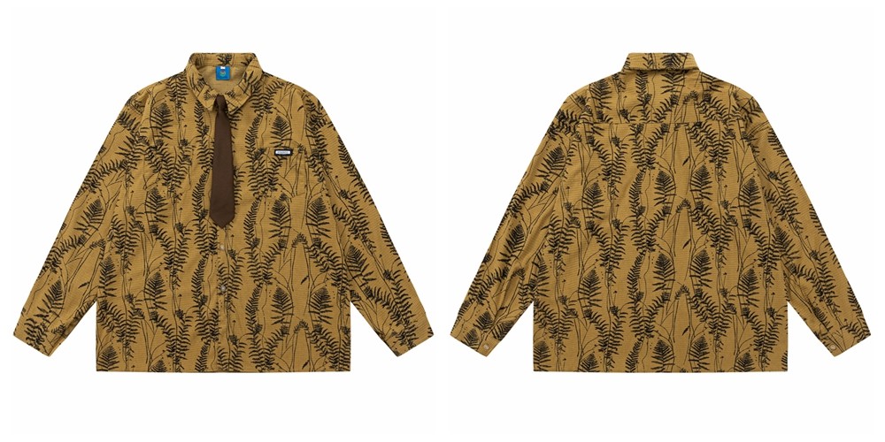 Vintage Floral Striped Cotton Blend Shirt with Tie