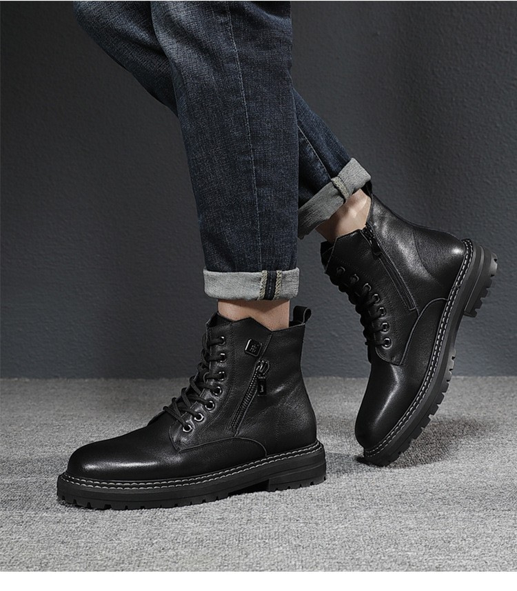 Men's Genuine Leather Martin Boots with Fleece Lining Men