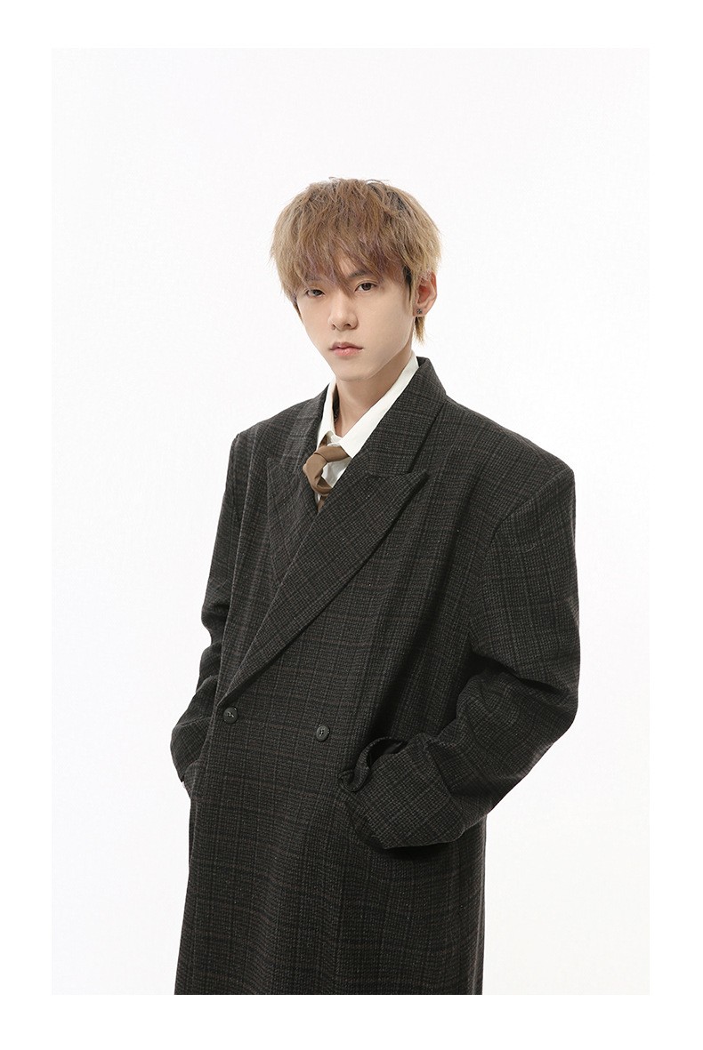 MTLCLOTHES Plaid Loose Wool Blend Long Coat