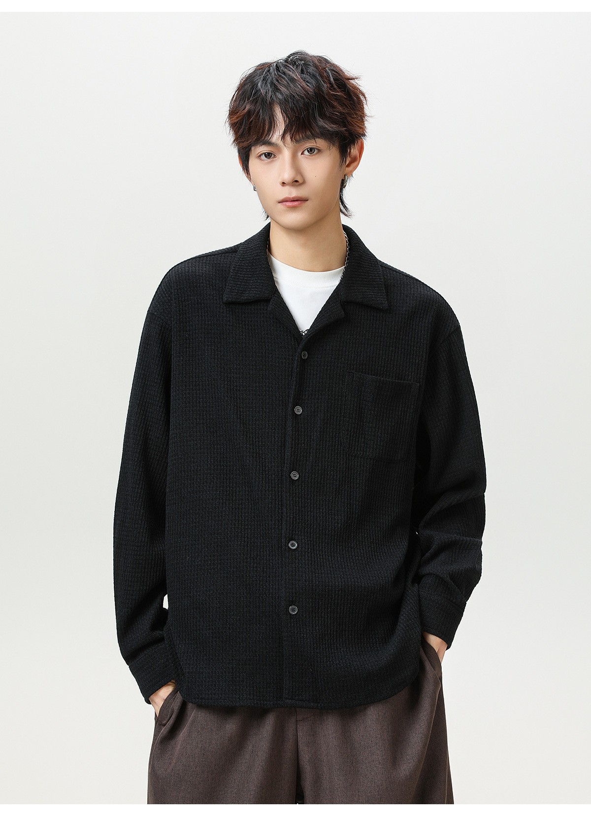 Retro Cuban Collar Long Sleeve Shirt Jacket Retro Cuban Collar Long Sleeve Shirt Jacket