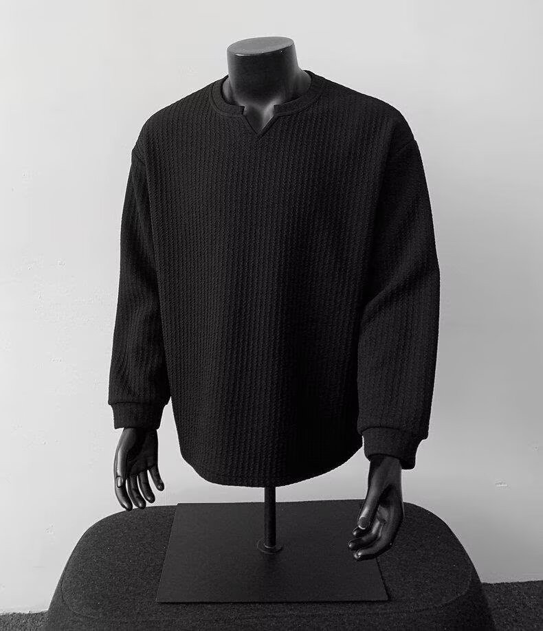 Men's V-Neck Lightweight Knit Long Sleeve T-Shirt Men