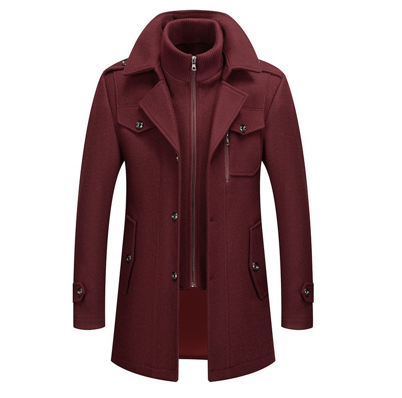 Men's Wool Blend Double Collar Business Overcoat Men