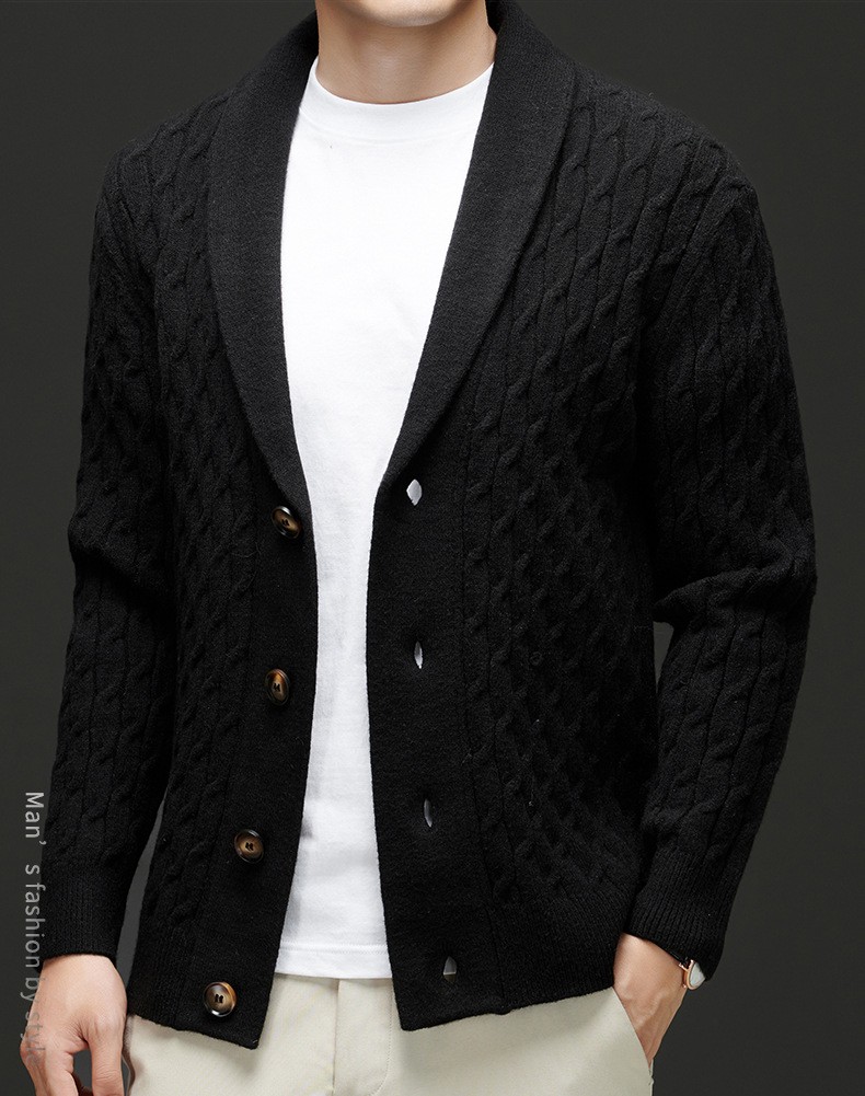 2024 Men’s Thick Wool Knit Cardigan with Embroidery