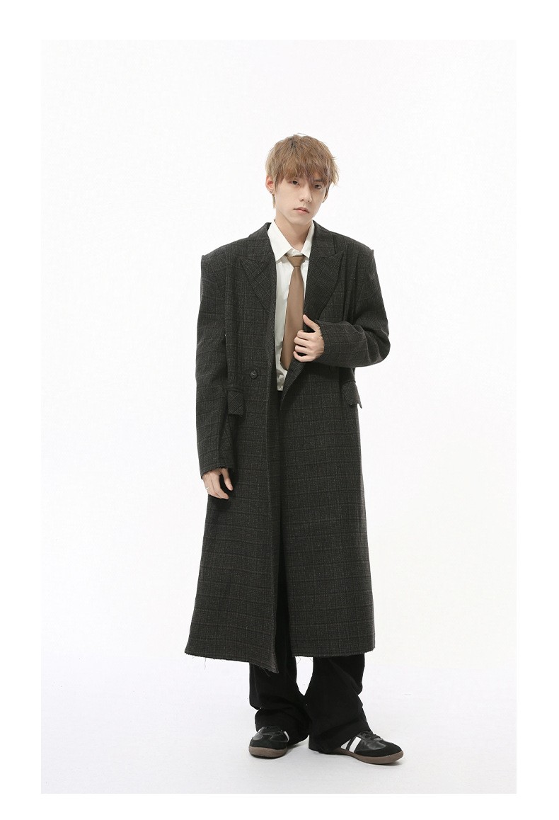 MTLCLOTHES Plaid Loose Wool Blend Long Coat