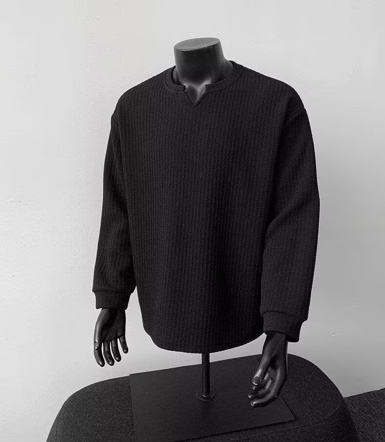 Men's V-Neck Lightweight Knit Long Sleeve T-Shirt Men