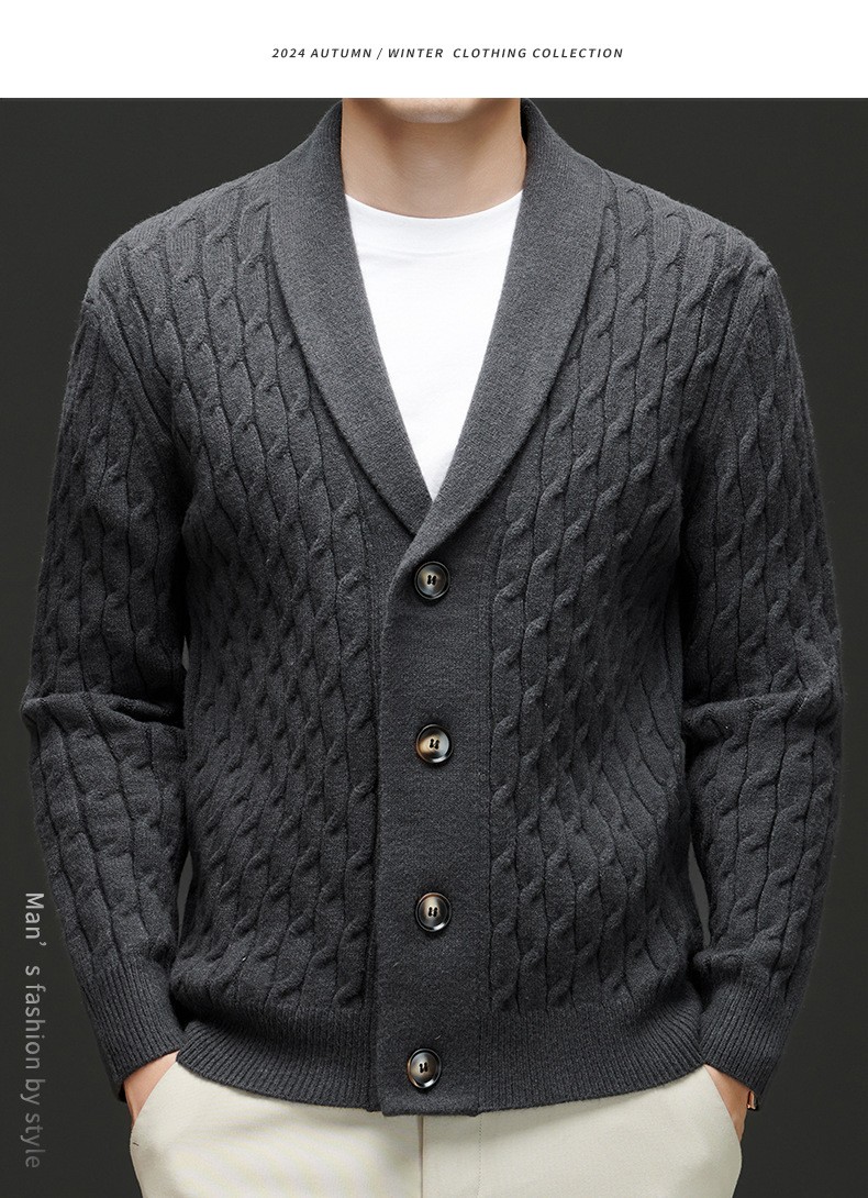 2024 Men’s Thick Wool Knit Cardigan with Embroidery