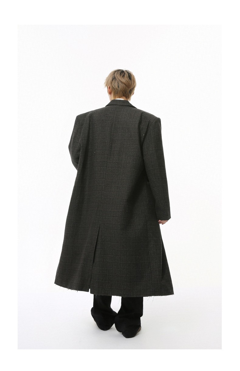 MTLCLOTHES Plaid Loose Wool Blend Long Coat