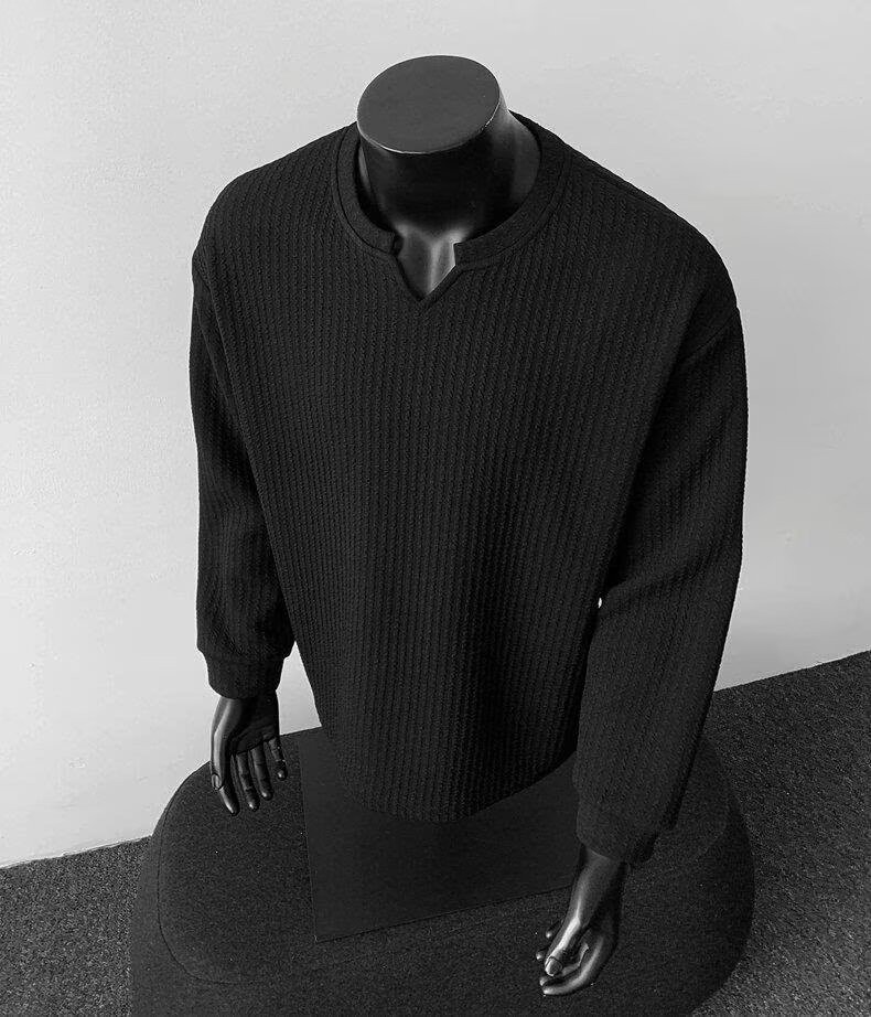 Men's V-Neck Lightweight Knit Long Sleeve T-Shirt Men
