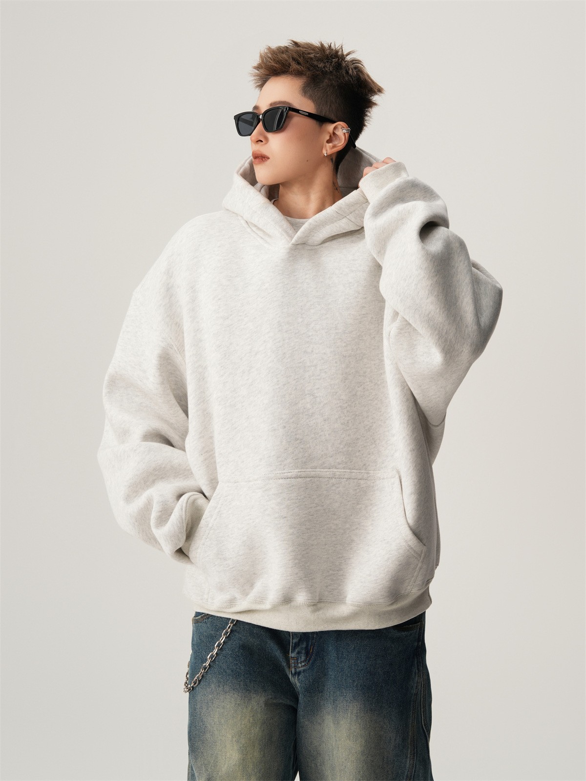 Heavyweight Boxy Hooded Fleece Pullover Sweatshirt
