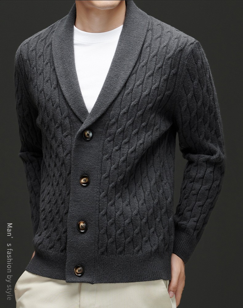 2024 Men’s Thick Wool Knit Cardigan with Embroidery