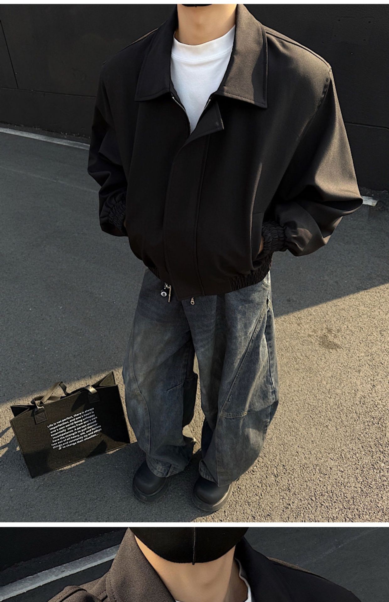 Men's Cleanfit Collared Shoulder-Pad Jacket Spring Autumn Men