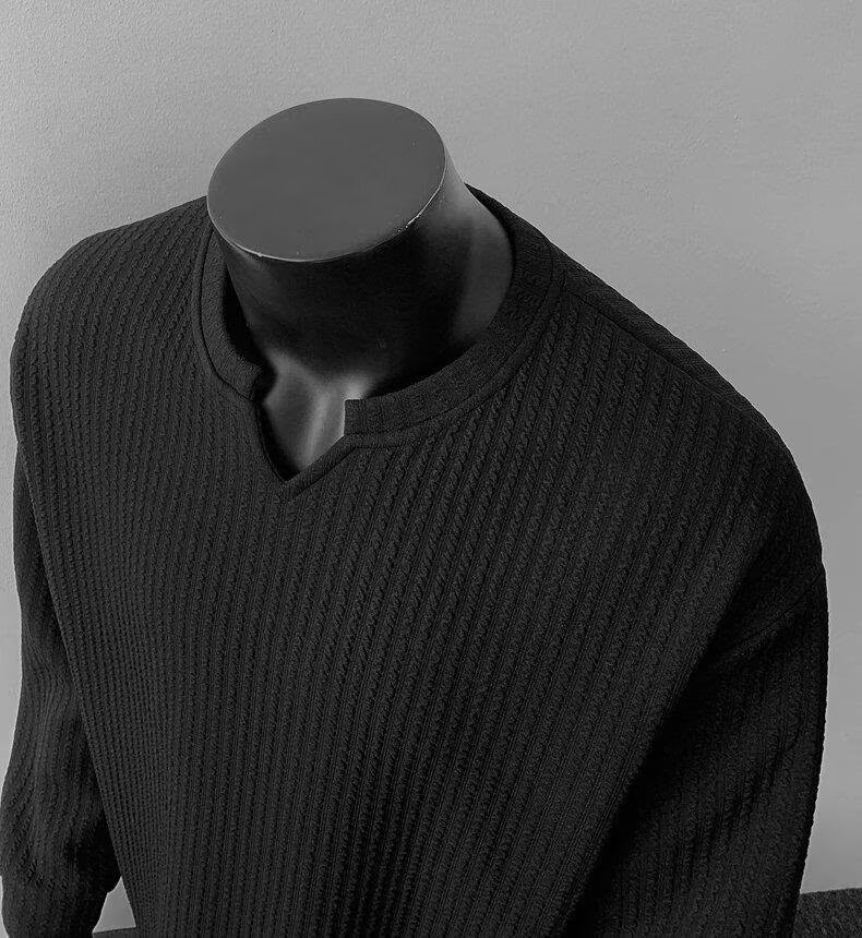 Men's V-Neck Lightweight Knit Long Sleeve T-Shirt Men