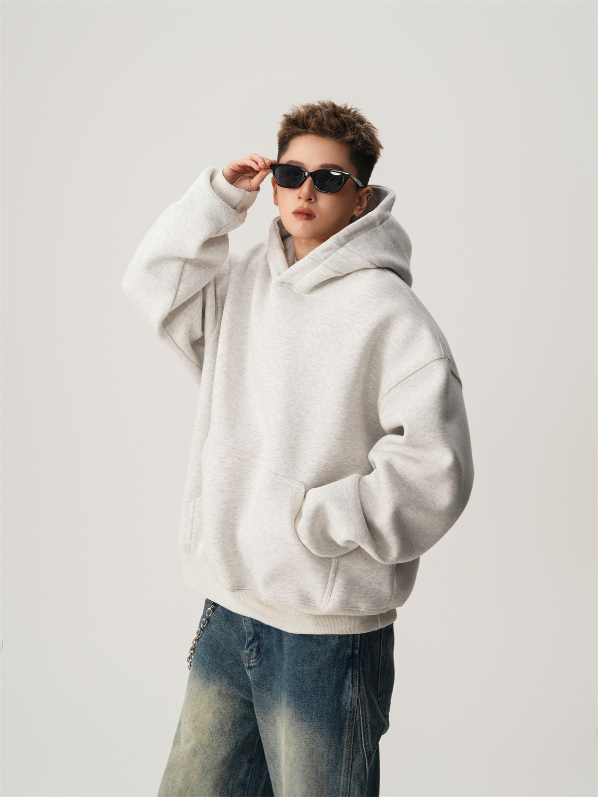 Heavyweight Boxy Hooded Fleece Pullover Sweatshirt