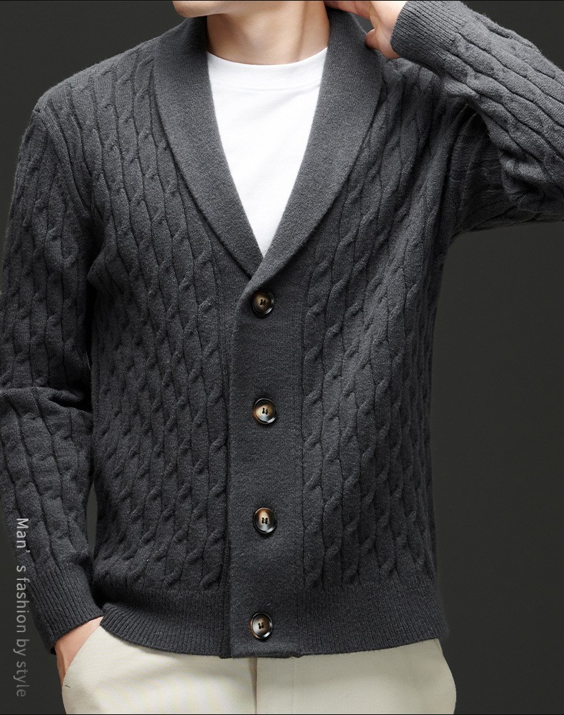 2024 Men’s Thick Wool Knit Cardigan with Embroidery