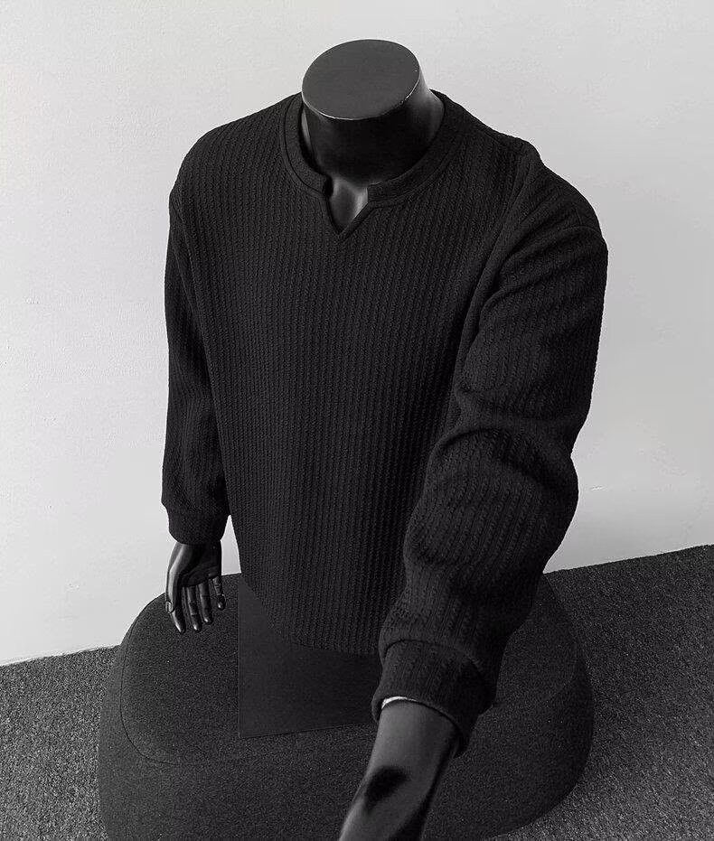 Men's V-Neck Lightweight Knit Long Sleeve T-Shirt Men