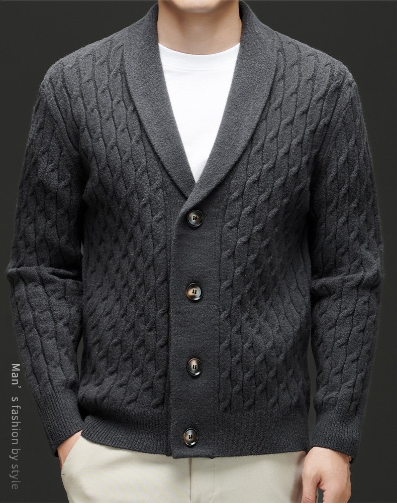 2024 Men’s Thick Wool Knit Cardigan with Embroidery