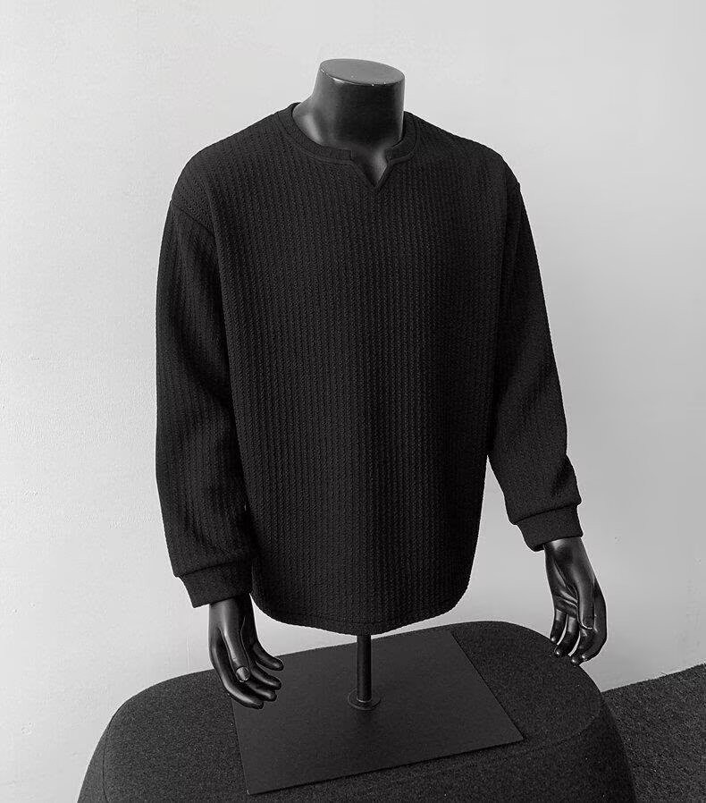 Men's V-Neck Lightweight Knit Long Sleeve T-Shirt Men