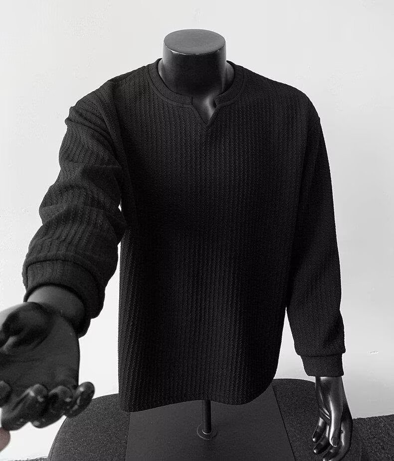 Men's V-Neck Lightweight Knit Long Sleeve T-Shirt Men