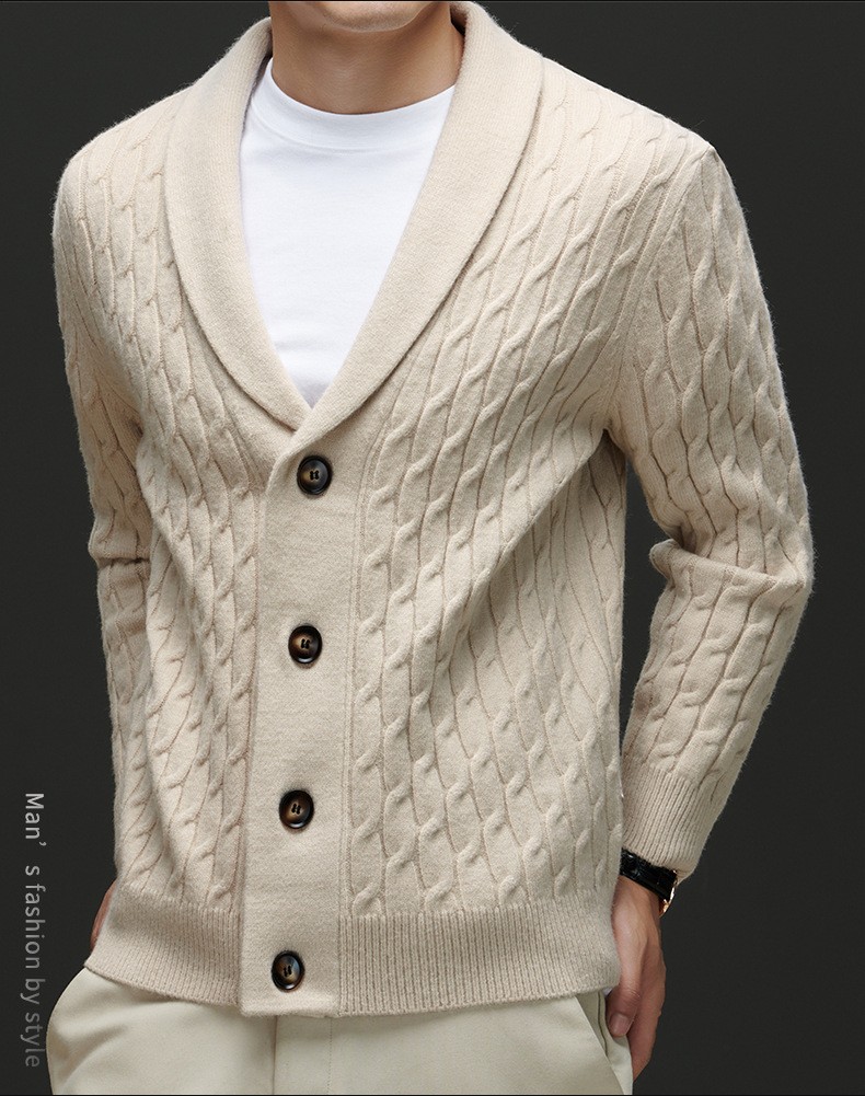 2024 Men’s Thick Wool Knit Cardigan with Embroidery