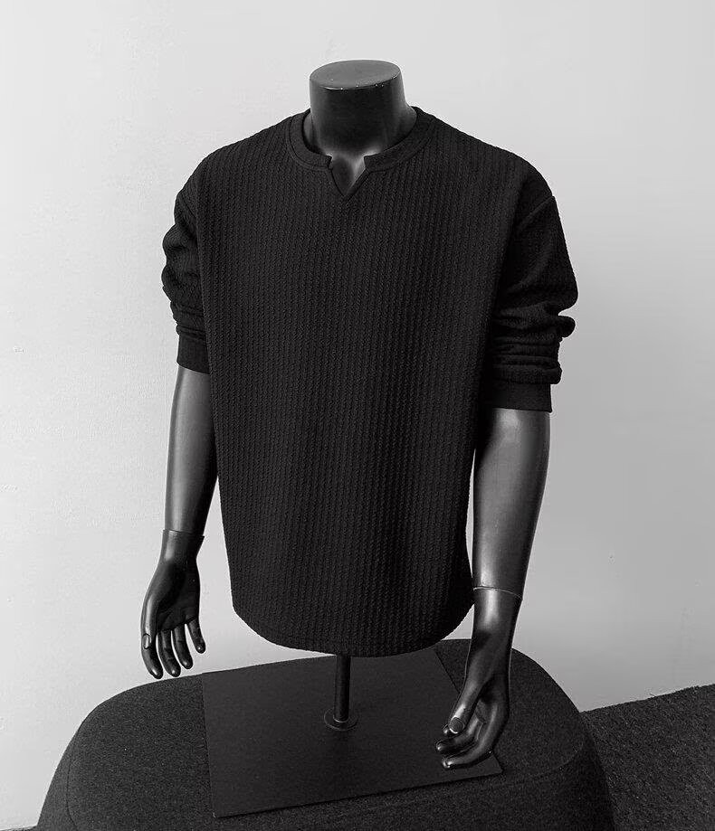 Men's V-Neck Lightweight Knit Long Sleeve T-Shirt Men