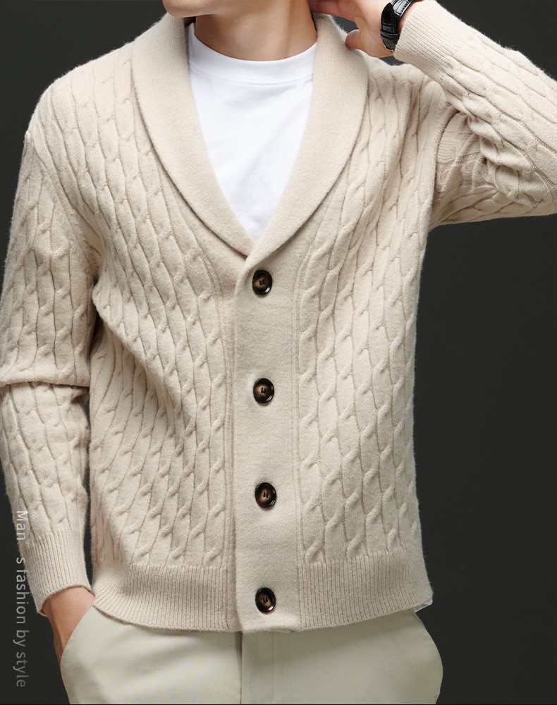 2024 Men’s Thick Wool Knit Cardigan with Embroidery