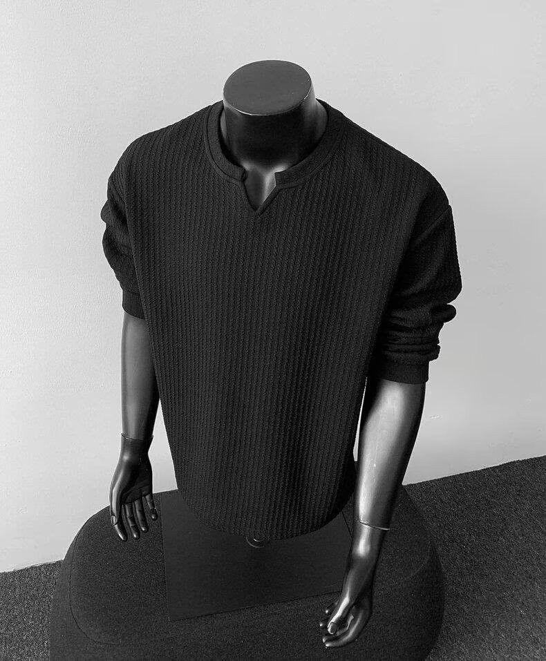 Men's V-Neck Lightweight Knit Long Sleeve T-Shirt Men