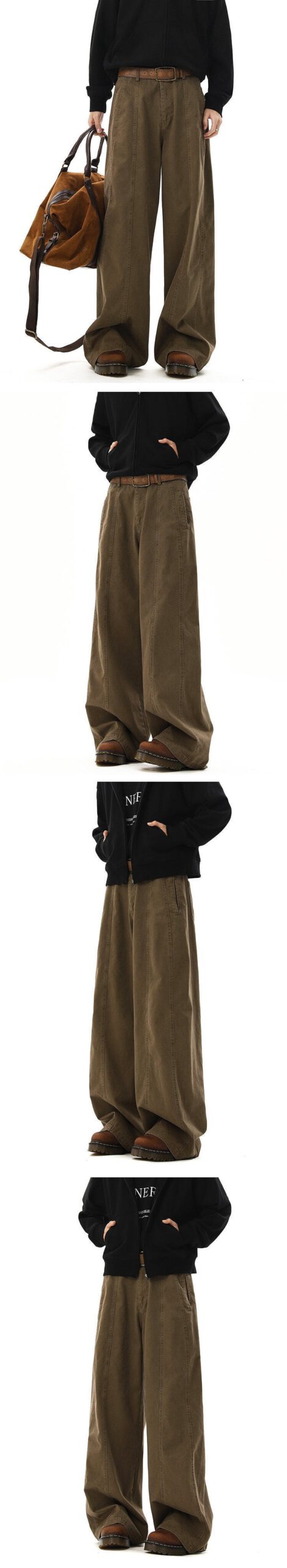 2025 Brown Relaxed Fit Straight Leg Denim Pants