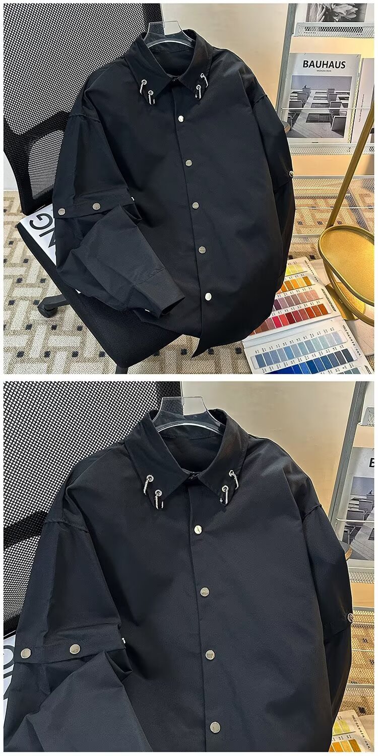 Heavyweight Deconstructed Shoulder White Shirt with Metal Buttons