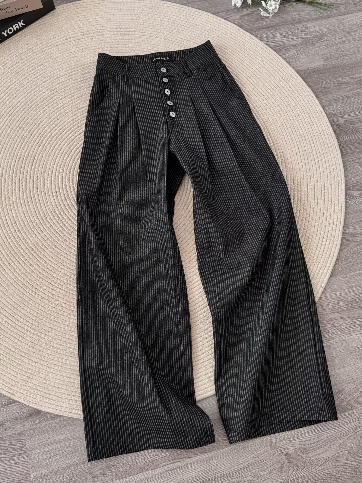Men's High-Waist Pleated Denim Wide-Leg Trousers Men