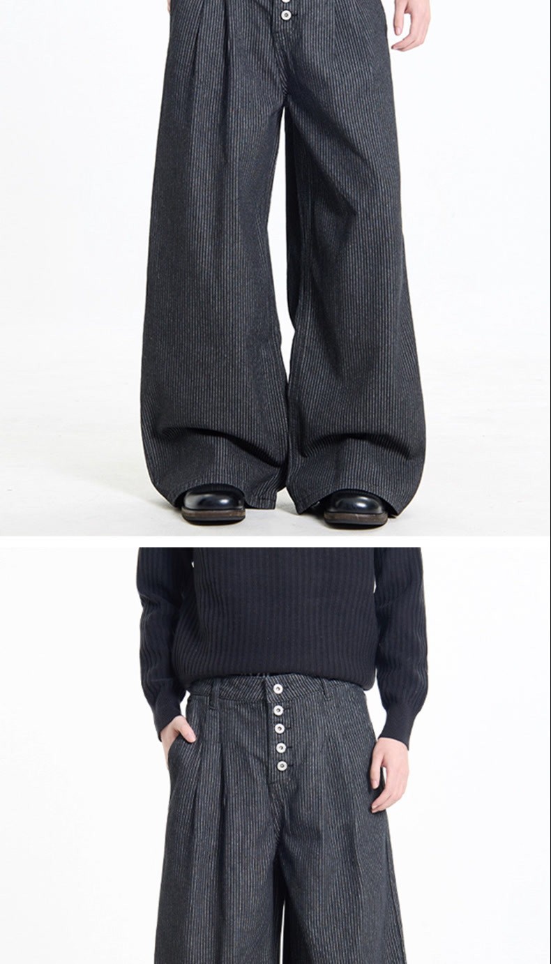 Vintage Black Striped High-Waist Wide-Leg Jeans Vintage Black Striped High-Waist Wide-Leg Jeans