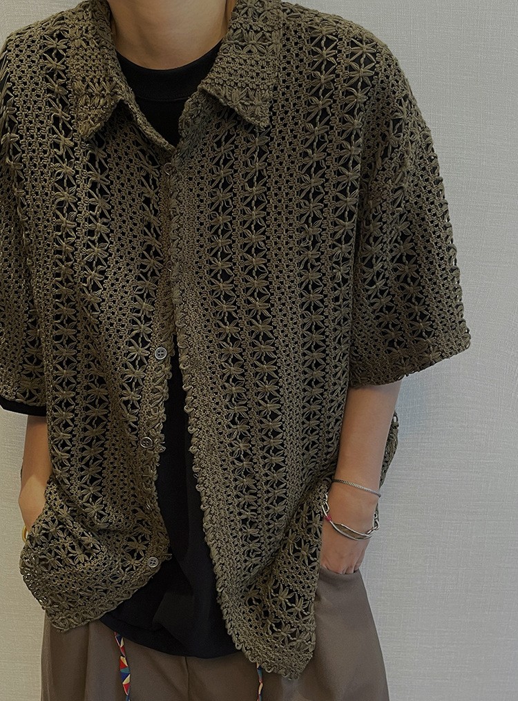 Men's Vintage Military Green Breathable Knit Shirt Men