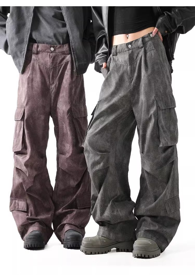 Textured Pleated Multi-Pocket Cargo Pants - Unisex Textured Pleated Multi-Pocket Cargo Pants - Unisex