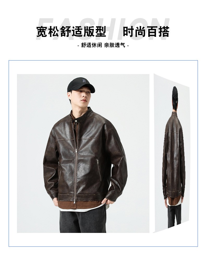 Retro PU Leather Aviator Biker Jacket for Men