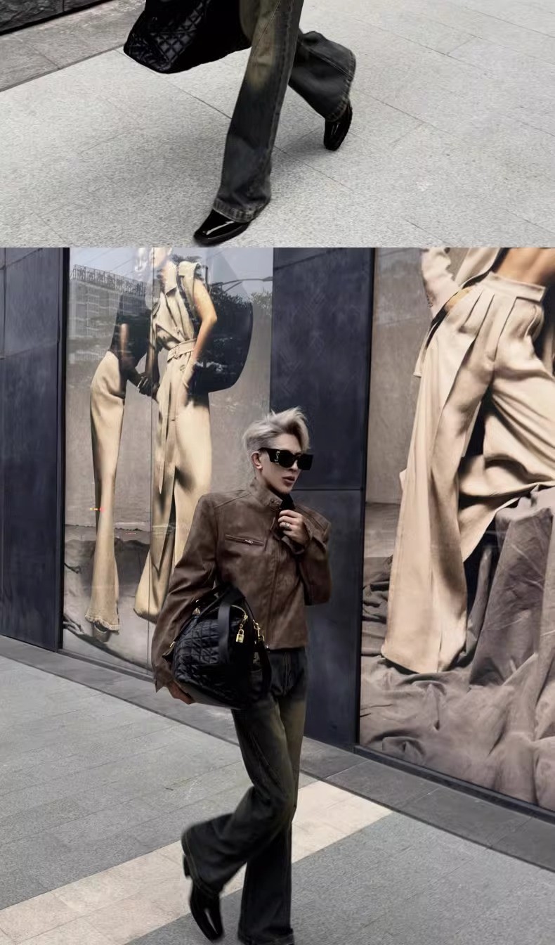 Vintage Brown Corduroy Hooded Biker Jacket