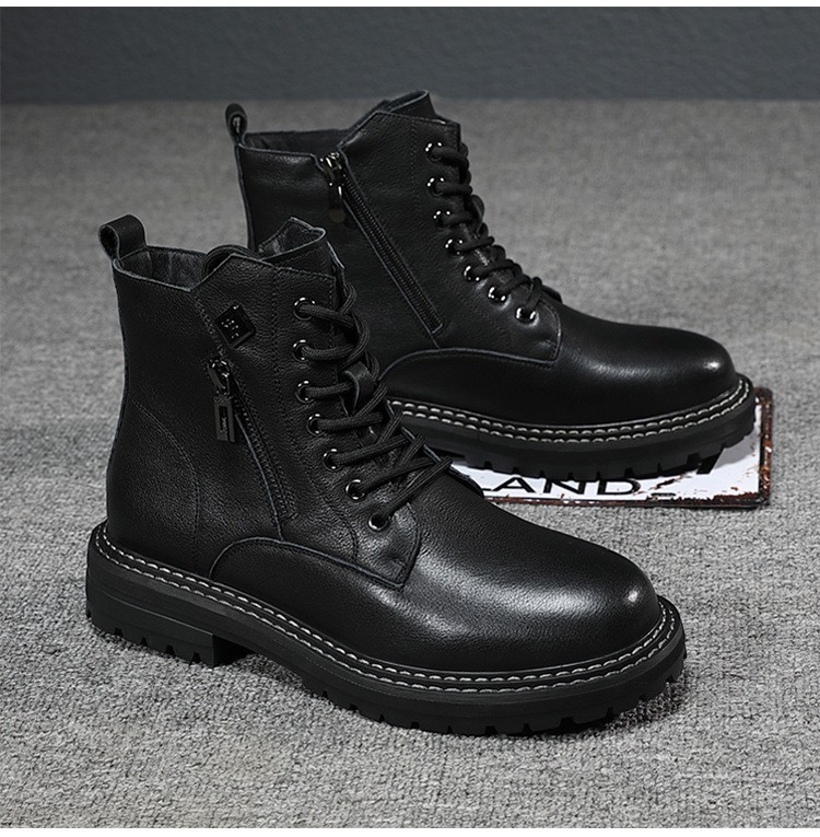 Men's Genuine Leather Martin Boots with Fleece Lining Men