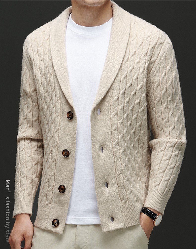 2024 Men’s Thick Wool Knit Cardigan with Embroidery