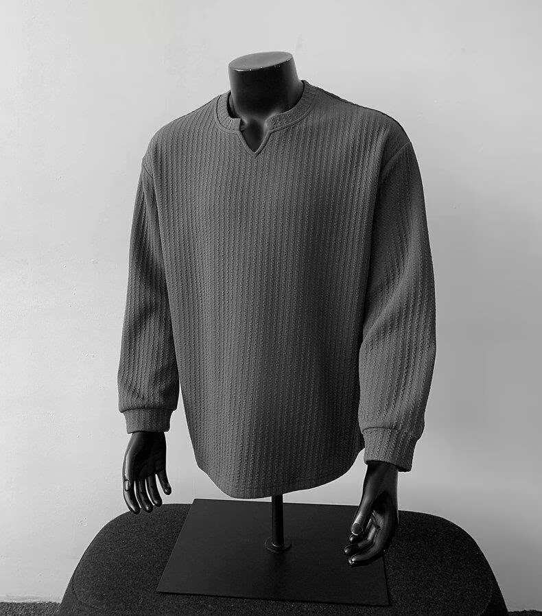 Men's V-Neck Lightweight Knit Long Sleeve T-Shirt Men