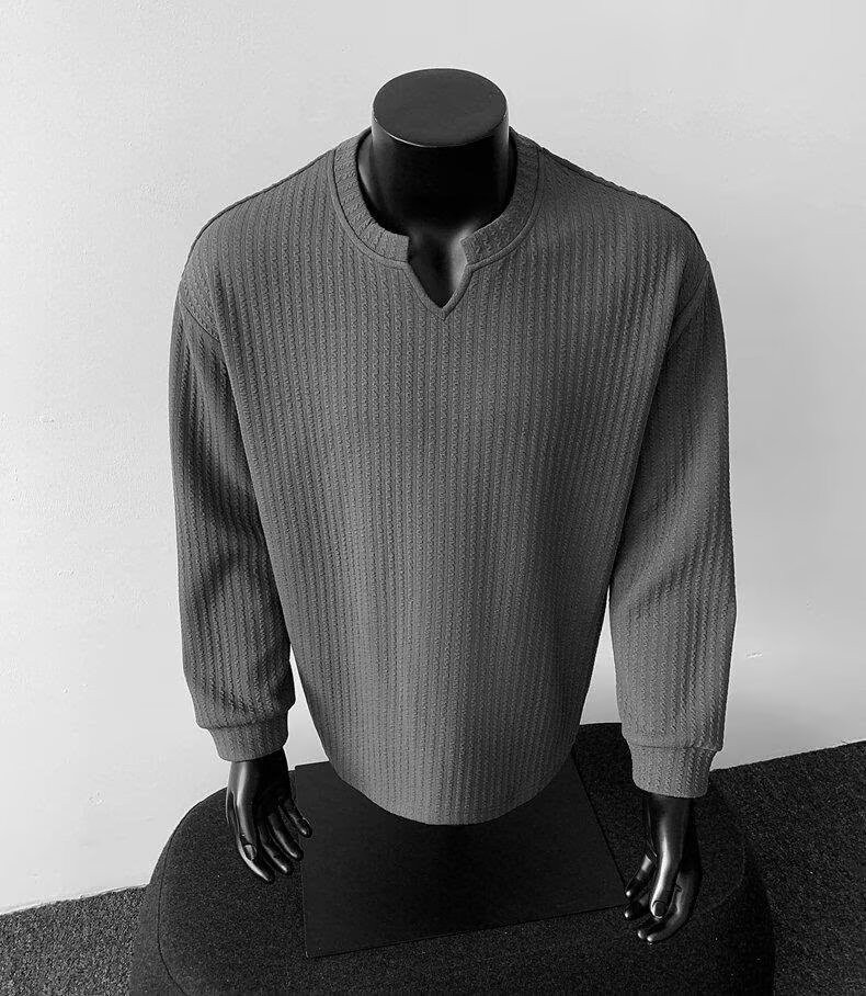Men's V-Neck Lightweight Knit Long Sleeve T-Shirt Men