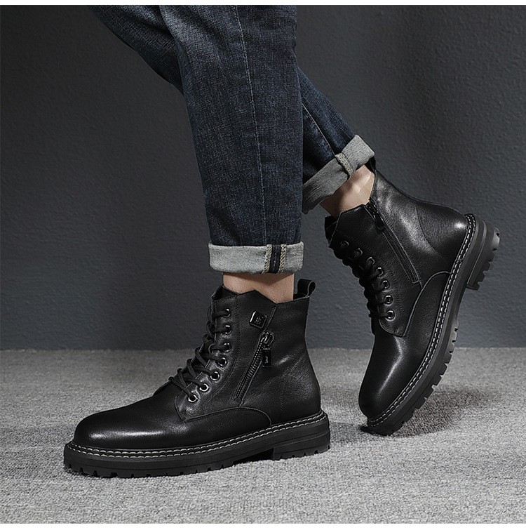 Men's Genuine Leather Martin Boots with Fleece Lining Men