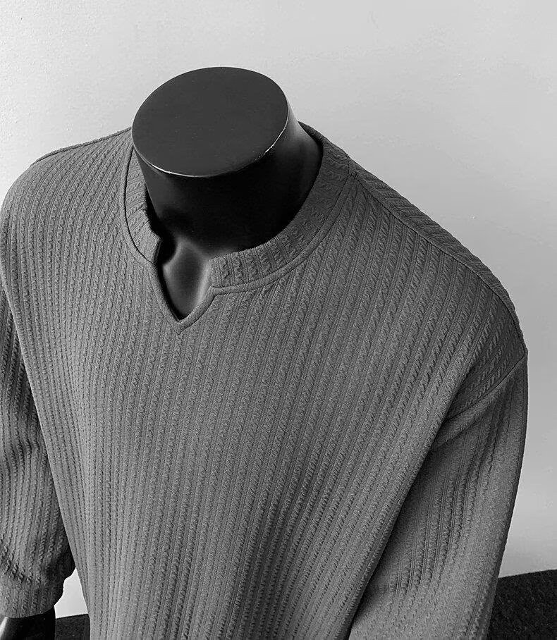 Men's V-Neck Lightweight Knit Long Sleeve T-Shirt Men