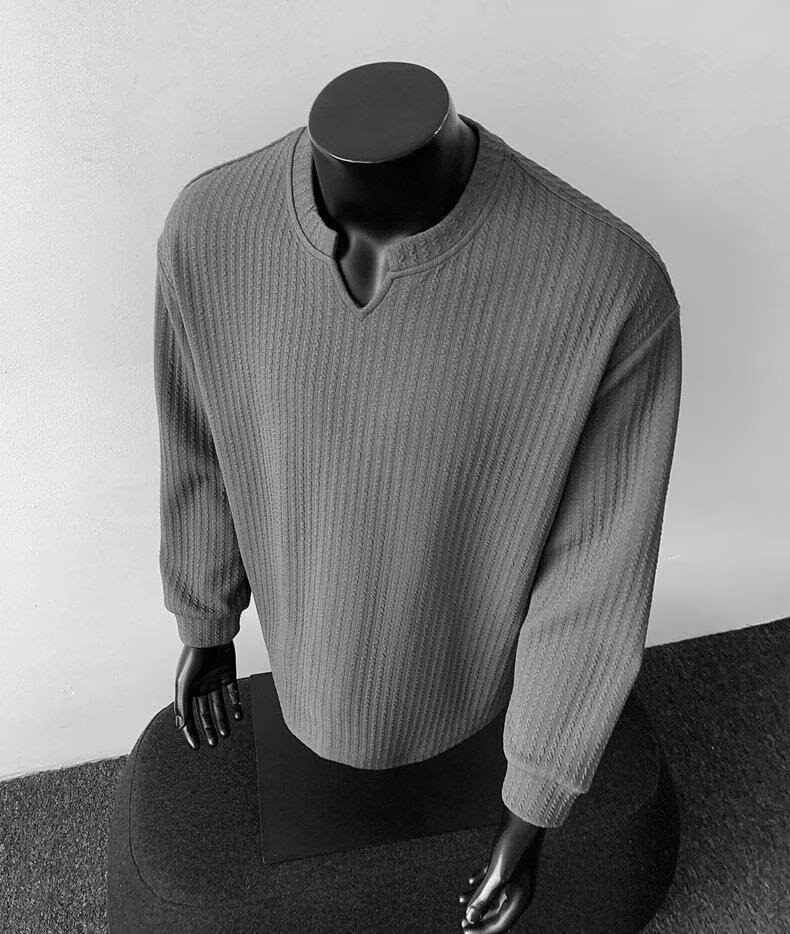 Men's V-Neck Lightweight Knit Long Sleeve T-Shirt Men