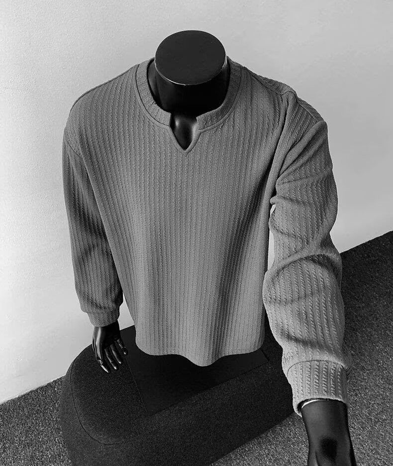 Men's V-Neck Lightweight Knit Long Sleeve T-Shirt Men
