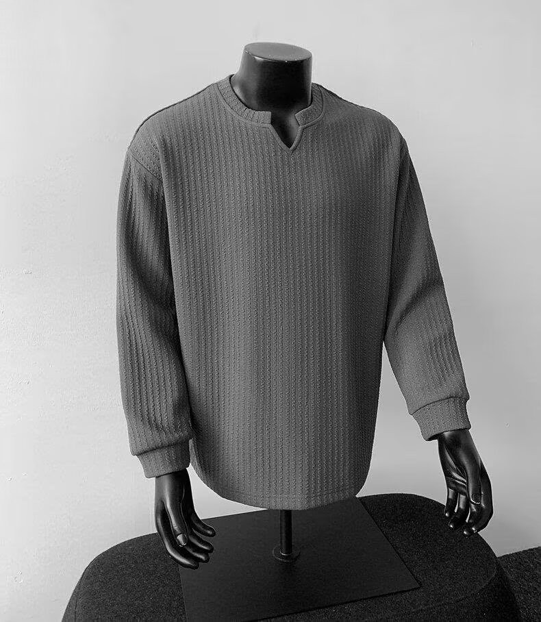 Men's V-Neck Lightweight Knit Long Sleeve T-Shirt Men
