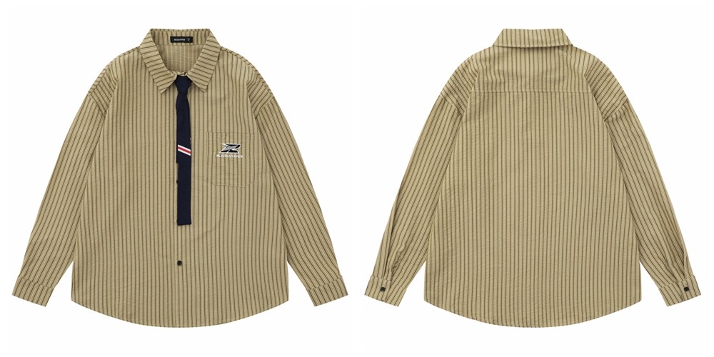 Vintage Floral Striped Cotton Blend Shirt with Tie