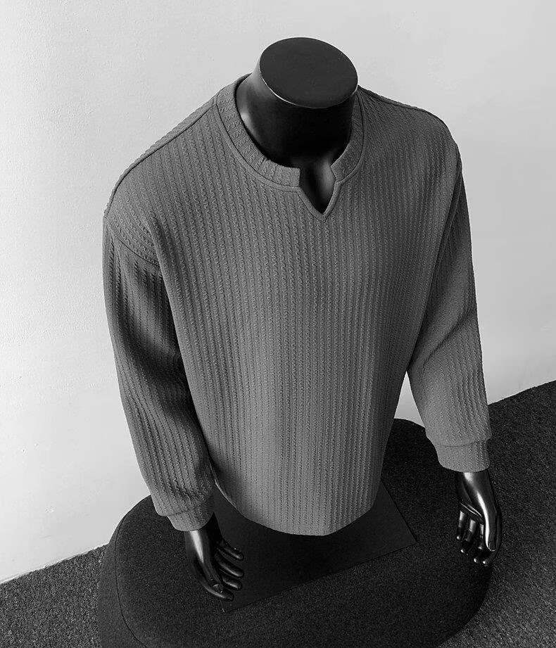 Men's V-Neck Lightweight Knit Long Sleeve T-Shirt Men
