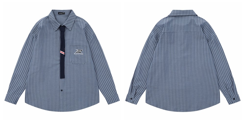 Vintage Floral Striped Cotton Blend Shirt with Tie